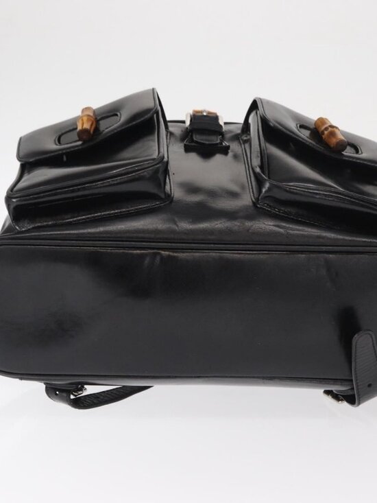 GUCCI Bamboo Backpack Enamel Black Silver 003 2058 0016 Auth 158076 main image 9